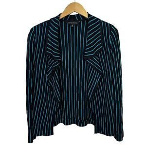 Ming Wang Striped‎ Blazer Cardigan Lightweight Womens Medium Black Blue Career